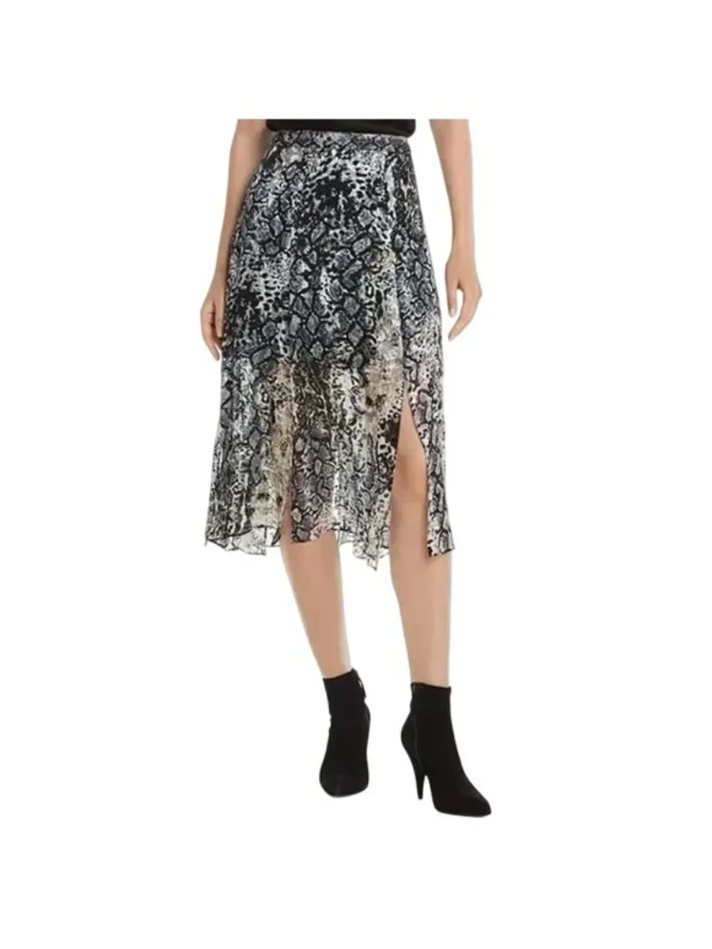 Alice Olivia Athena Burnout Velvet Snake Print Slit Flowy Silk Midi Skirt 2